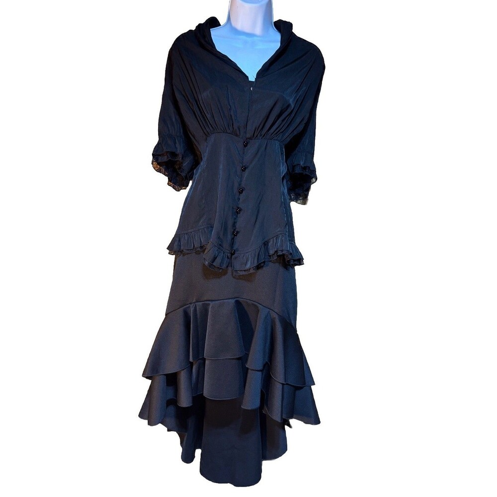 Women’s Gothic Witch 2PC Outfit Costume Blouse Skirt Corset Back Black Sz 2XL